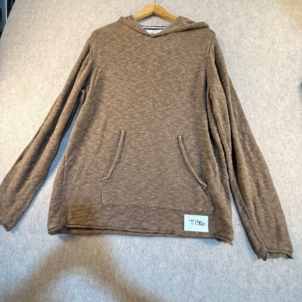Weatherproof Vintage Mens Brown Marl Knit Hoodie Sweater Large Cotton Viscose